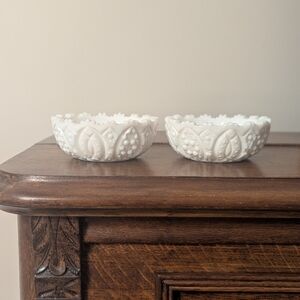 Vintage Westmoreland Milk Glass "Ring and Petal" Candlestick Holders - Set of 2